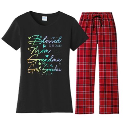 Blessed To Be Called Mom Grandma And Great Grandma Floral Women's Flannel Pajama Set