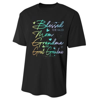 Blessed To Be Called Mom Grandma And Great Grandma Floral Performance Sprint T-Shirt