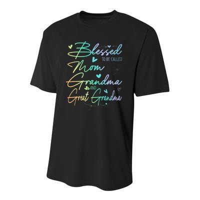 Blessed To Be Called Mom Grandma And Great Grandma Floral Youth Performance Sprint T-Shirt