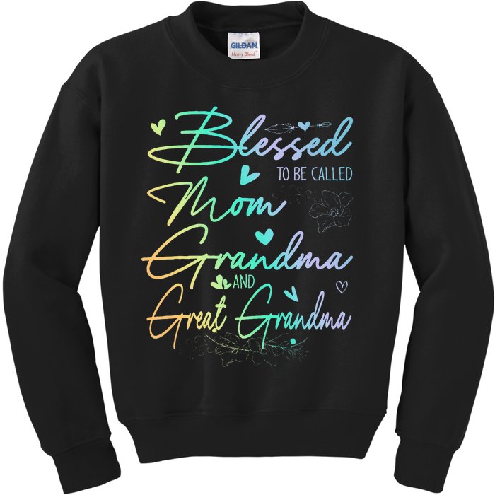 Blessed To Be Called Mom Grandma And Great Grandma Floral Kids Sweatshirt