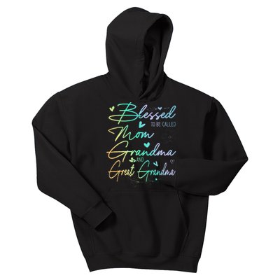 Blessed To Be Called Mom Grandma And Great Grandma Floral Kids Hoodie