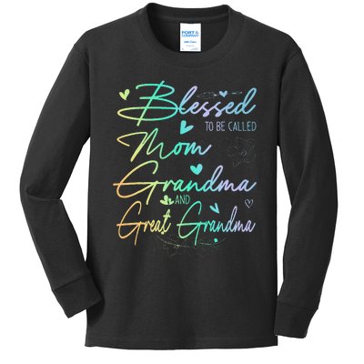 Blessed To Be Called Mom Grandma And Great Grandma Floral Kids Long Sleeve Shirt