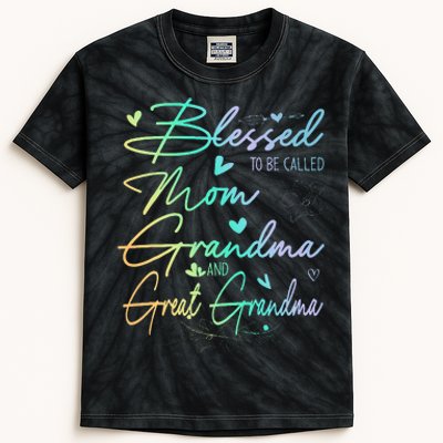 Blessed To Be Called Mom Grandma And Great Grandma Floral Kids Tie-Dye T-Shirt