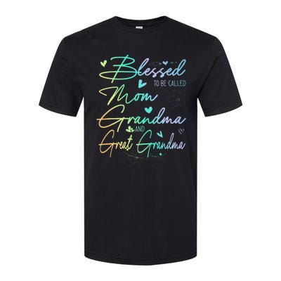 Blessed To Be Called Mom Grandma And Great Grandma Floral Softstyle® CVC T-Shirt