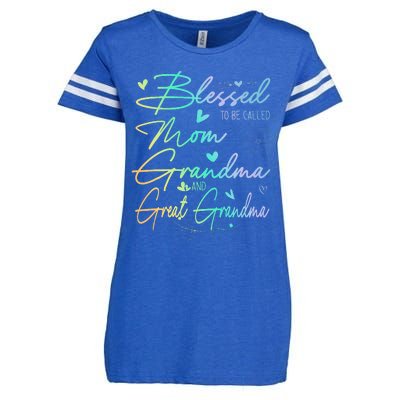 Blessed To Be Called Mom Grandma And Great Grandma Floral Enza Ladies Jersey Football T-Shirt