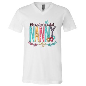 Blessed To Be Called Nanny Colorful Giftsgrandma V-Neck T-Shirt