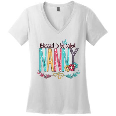 Blessed To Be Called Nanny Colorful Giftsgrandma Women's V-Neck T-Shirt