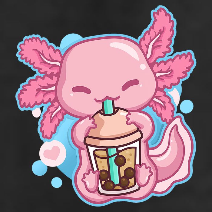 Boba Tea Bubble Tea Milk Tea Anime Axolotl  7 Panel Mesh Trucker Snapback Hat