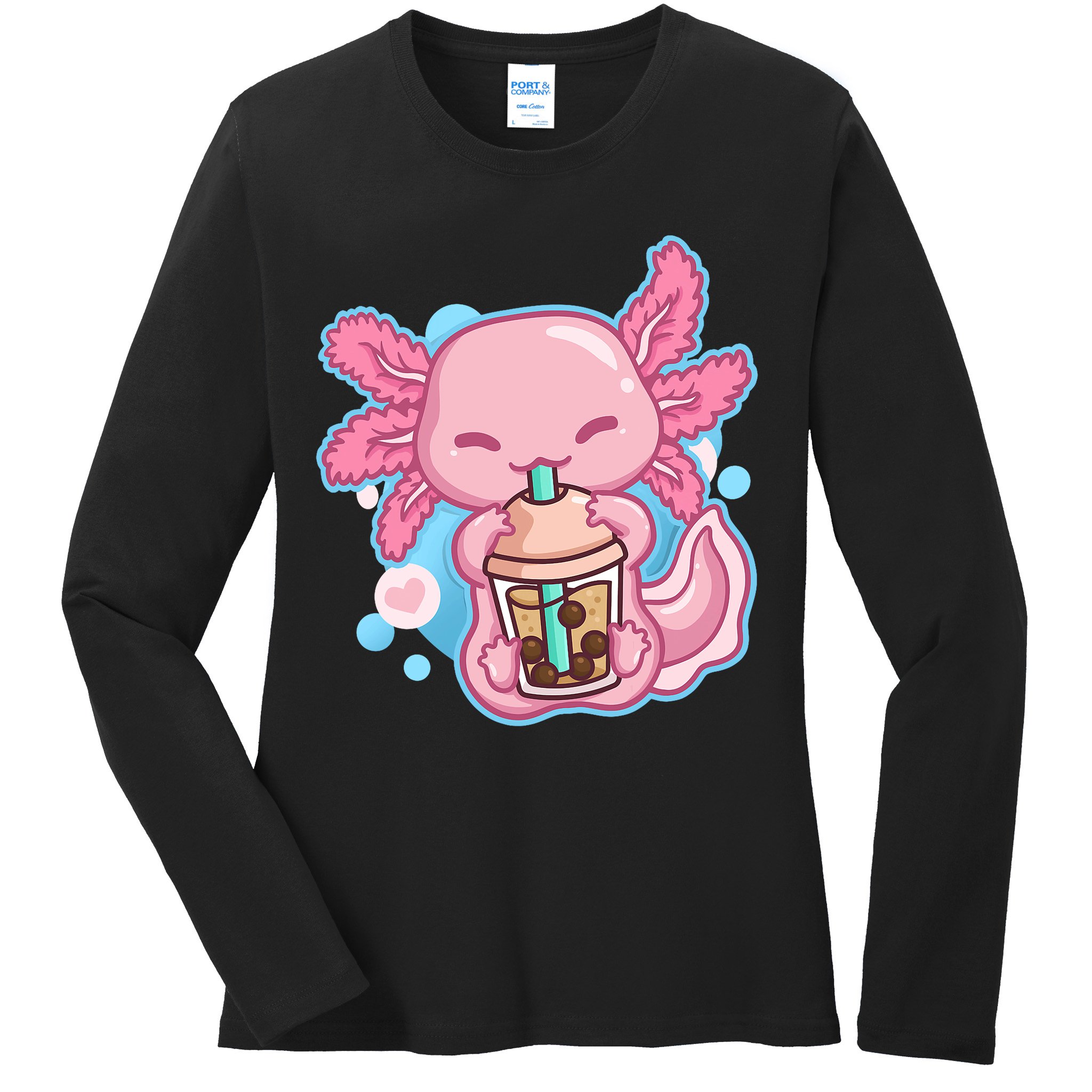 Boba Tea Bubble Tea Milk Tea Anime Axolotl  Ladies Long Sleeve Shirt