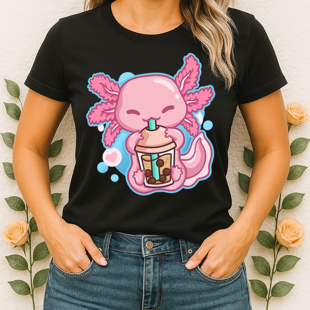 Boba Tea Bubble Tea Milk Tea Anime Axolotl  Womens T-Shirt