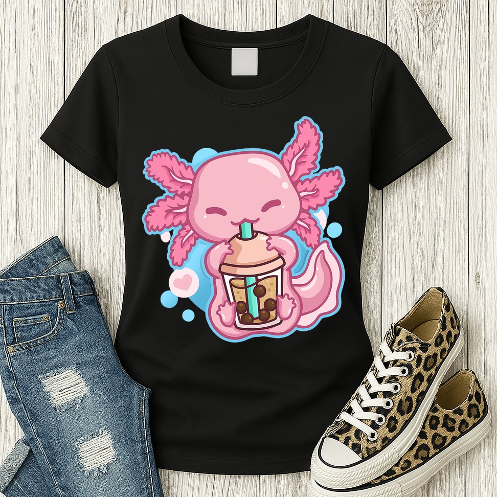 Boba Tea Bubble Tea Milk Tea Anime Axolotl  Womens T-Shirt