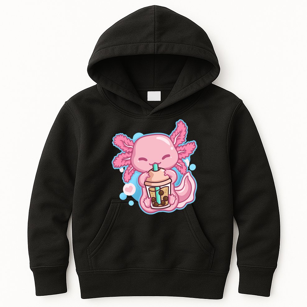 Boba Tea Bubble Tea Milk Tea Anime Axolotl  Kids Hoodie