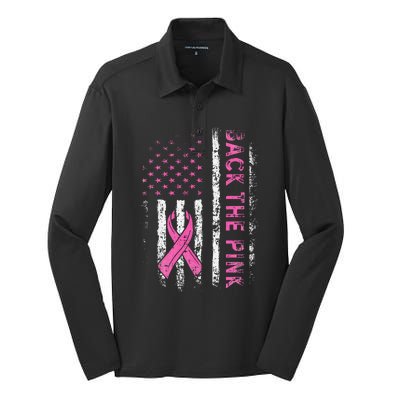 Back The Breast Cancer Awareness Flag Silk Touch Performance Long Sleeve Polo