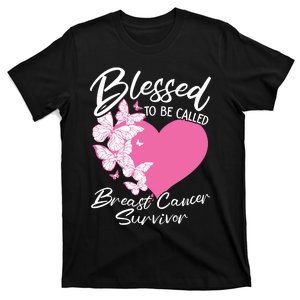 Blessed To Be Called Breast Cancer Survivor Pink Butterfly T-Shirt