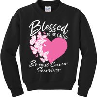 Blessed To Be Called Breast Cancer Survivor Pink Butterfly Kids Sweatshirt