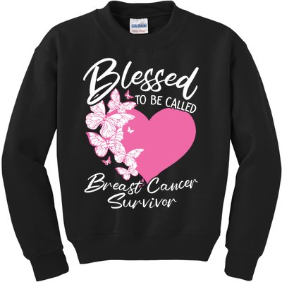 Blessed To Be Called Breast Cancer Survivor Pink Butterfly Kids Sweatshirt