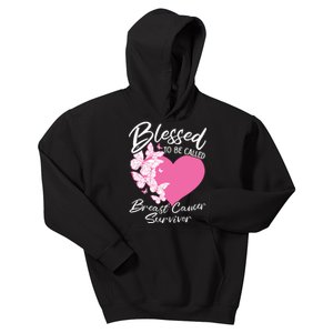 Blessed To Be Called Breast Cancer Survivor Pink Butterfly Kids Hoodie