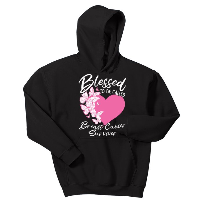 Blessed To Be Called Breast Cancer Survivor Pink Butterfly Kids Hoodie