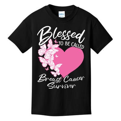 Blessed To Be Called Breast Cancer Survivor Pink Butterfly Kids T-Shirt