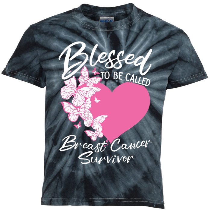 Blessed To Be Called Breast Cancer Survivor Pink Butterfly Kids Tie-Dye T-Shirt