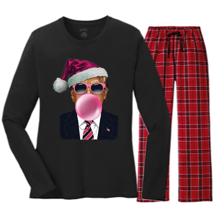 Bubblegum Trump Blowing Christmas Trump Women's Long Sleeve Flannel Pajama Set 