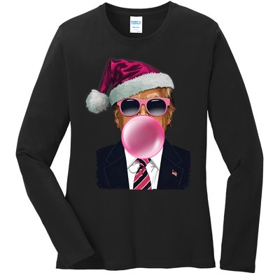 Bubblegum Trump Blowing Christmas Trump Ladies Long Sleeve Shirt