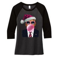 Bubblegum Trump Blowing Christmas Trump Women's Tri-Blend 3/4-Sleeve Raglan Shirt