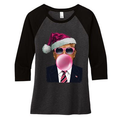 Bubblegum Trump Blowing Christmas Trump Women's Tri-Blend 3/4-Sleeve Raglan Shirt