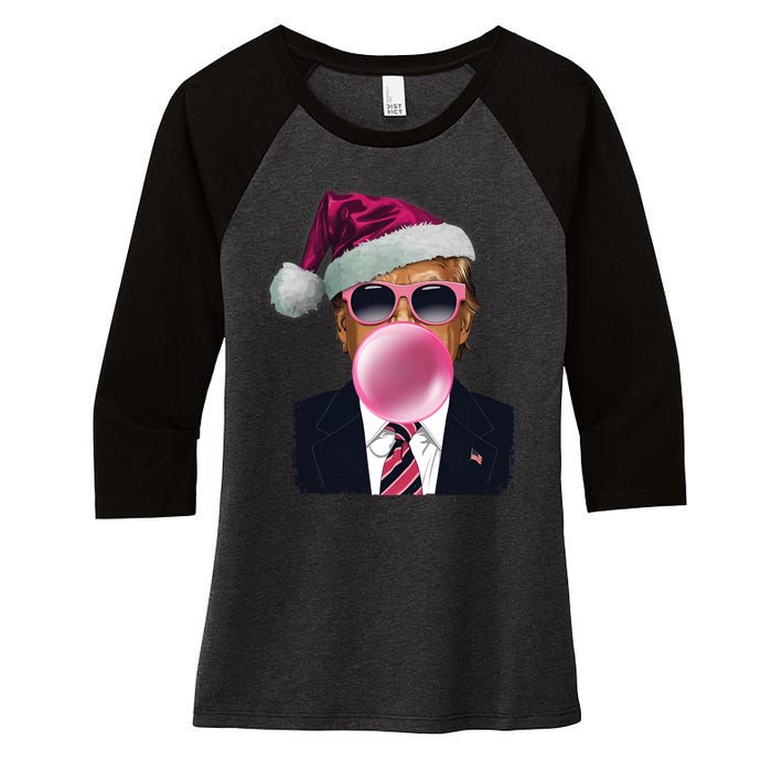 Bubblegum Trump Blowing Christmas Trump Women's Tri-Blend 3/4-Sleeve Raglan Shirt