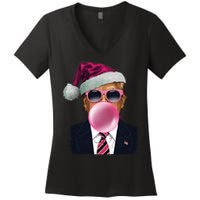 Bubblegum Trump Blowing Christmas Trump Women's V-Neck T-Shirt