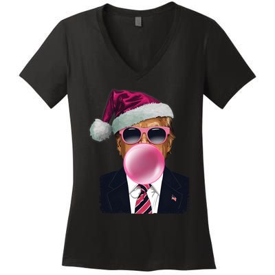 Bubblegum Trump Blowing Christmas Trump Women's V-Neck T-Shirt