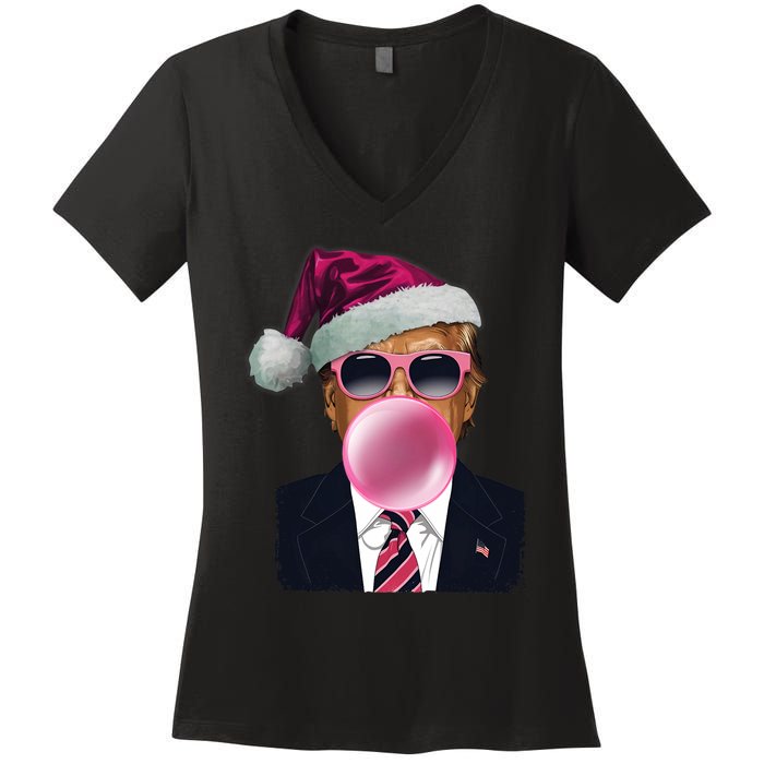 Bubblegum Trump Blowing Christmas Trump Women's V-Neck T-Shirt