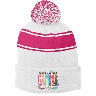 Blessed To Be Called Gammie Colorful Giftsgrandma Stripe Pom Pom Beanie