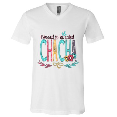 Blessed To Be Called Chacha Colorful Giftsgrandma V-Neck T-Shirt