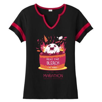 Beat The Blerch 10 Years Marathon Carnation Washington Ladies Halftime Notch Neck Tee