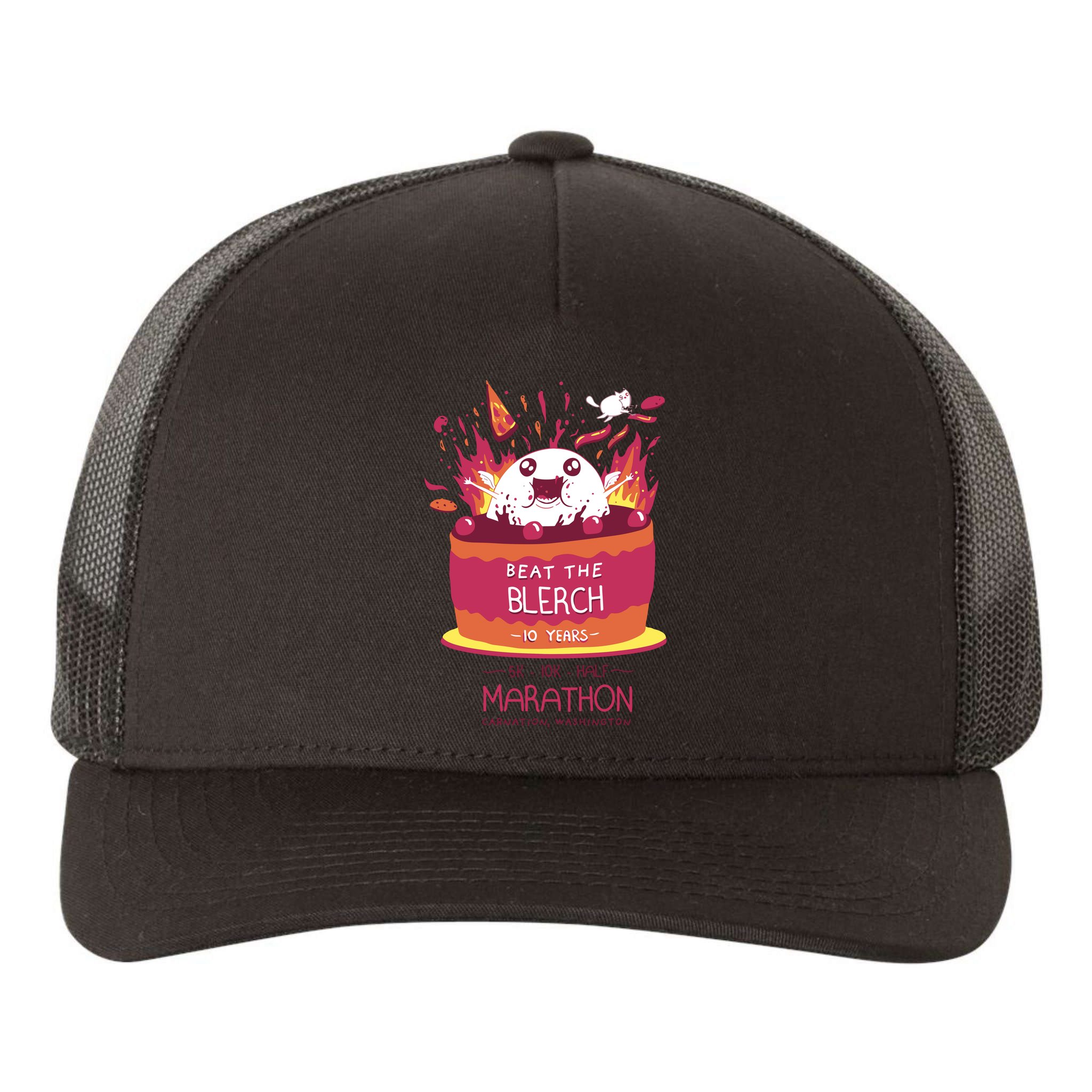 Beat The Blerch 10 Years Marathon Carnation Washington Yupoong Adult 5-Panel Trucker Hat