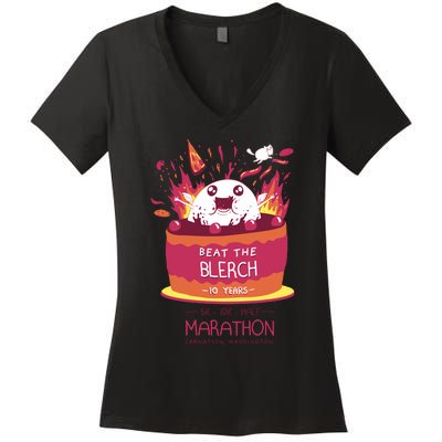 Beat The Blerch 10 Years Marathon Carnation Washington Women's V-Neck T-Shirt