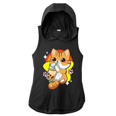 Boba Tea Bubble Tea Cat Anime Kawaii Neko Lover Japanese  Ladies PosiCharge Tri-Blend Wicking Draft Hoodie Tank