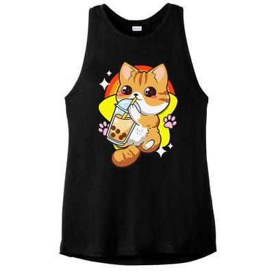 Boba Tea Bubble Tea Cat Anime Kawaii Neko Lover Japanese  Ladies PosiCharge Tri-Blend Wicking Tank