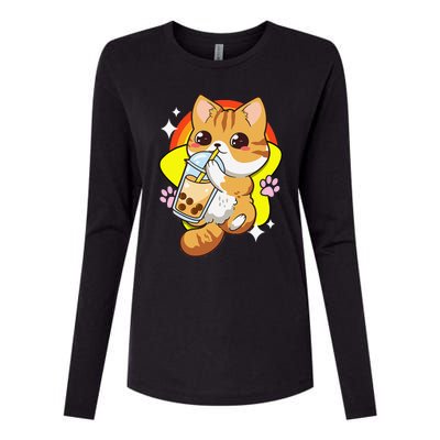 Boba Tea Bubble Tea Cat Anime Kawaii Neko Lover Japanese  Womens Cotton Relaxed Long Sleeve T-Shirt