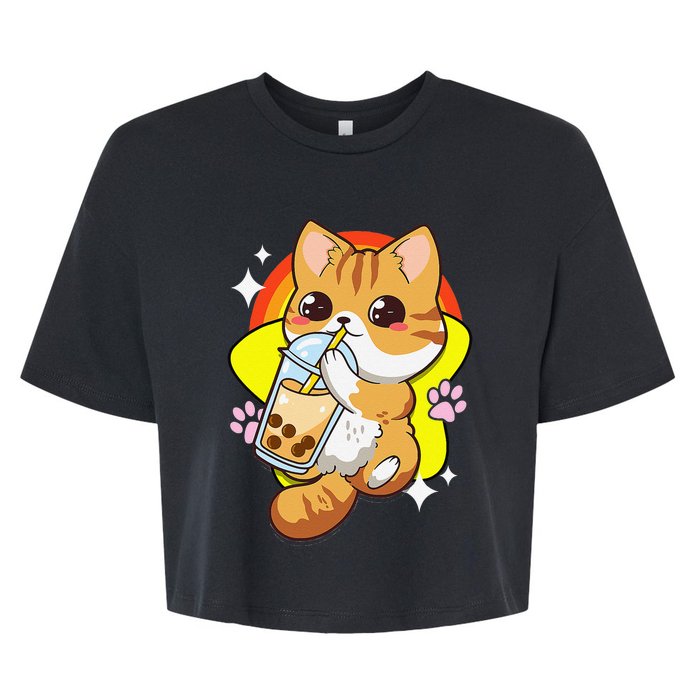 Boba Tea Bubble Tea Cat Anime Kawaii Neko Lover Japanese  Bella+Canvas Jersey Crop Tee