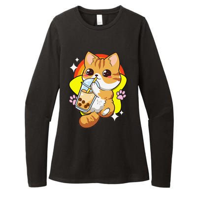 Boba Tea Bubble Tea Cat Anime Kawaii Neko Lover Japanese  Womens CVC Long Sleeve Shirt