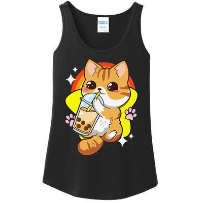 Boba Tea Bubble Tea Cat Anime Kawaii Neko Lover Japanese  Ladies Essential Tank