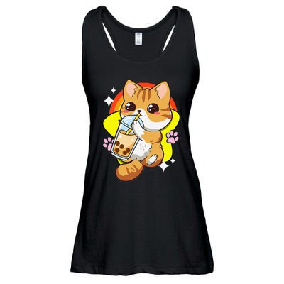 Boba Tea Bubble Tea Cat Anime Kawaii Neko Lover Japanese  Ladies Essential Flowy Tank