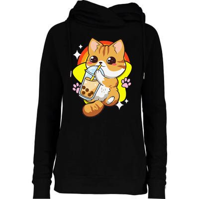 Boba Tea Bubble Tea Cat Anime Kawaii Neko Lover Japanese  Womens Funnel Neck Pullover Hood