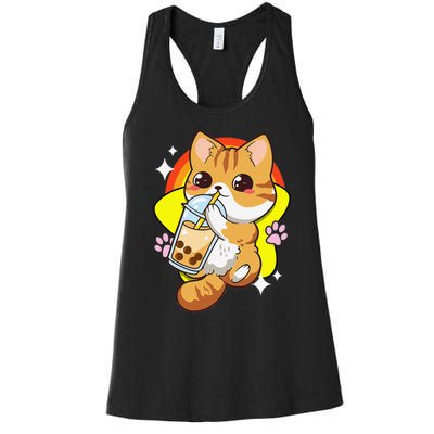 Boba Tea Bubble Tea Cat Anime Kawaii Neko Lover Japanese  Women's Racerback Tank