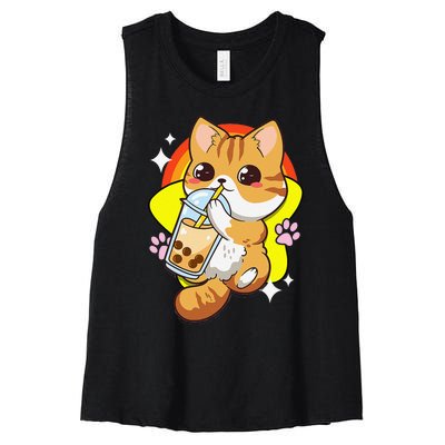 Boba Tea Bubble Tea Cat Anime Kawaii Neko Lover Japanese  Women's Racerback Cropped Tank