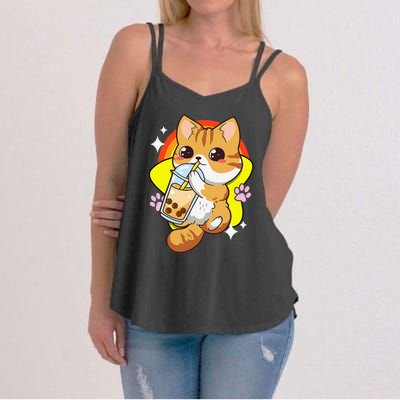 Boba Tea Bubble Tea Cat Anime Kawaii Neko Lover Japanese  Women's Strappy Tank