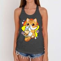 Boba Tea Bubble Tea Cat Anime Kawaii Neko Lover Japanese  Women's Knotted Racerback Tank