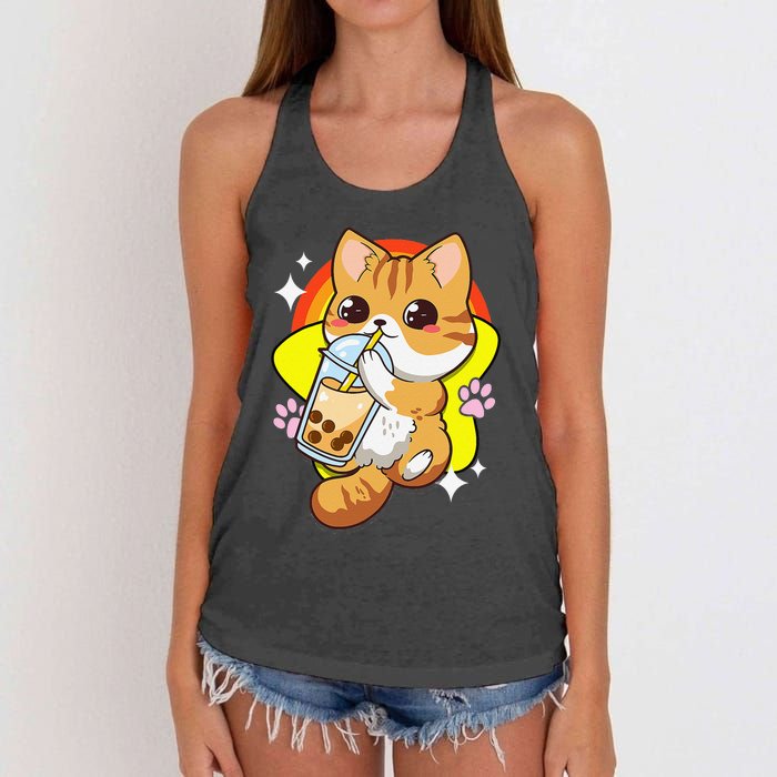 Boba Tea Bubble Tea Cat Anime Kawaii Neko Lover Japanese  Women's Knotted Racerback Tank